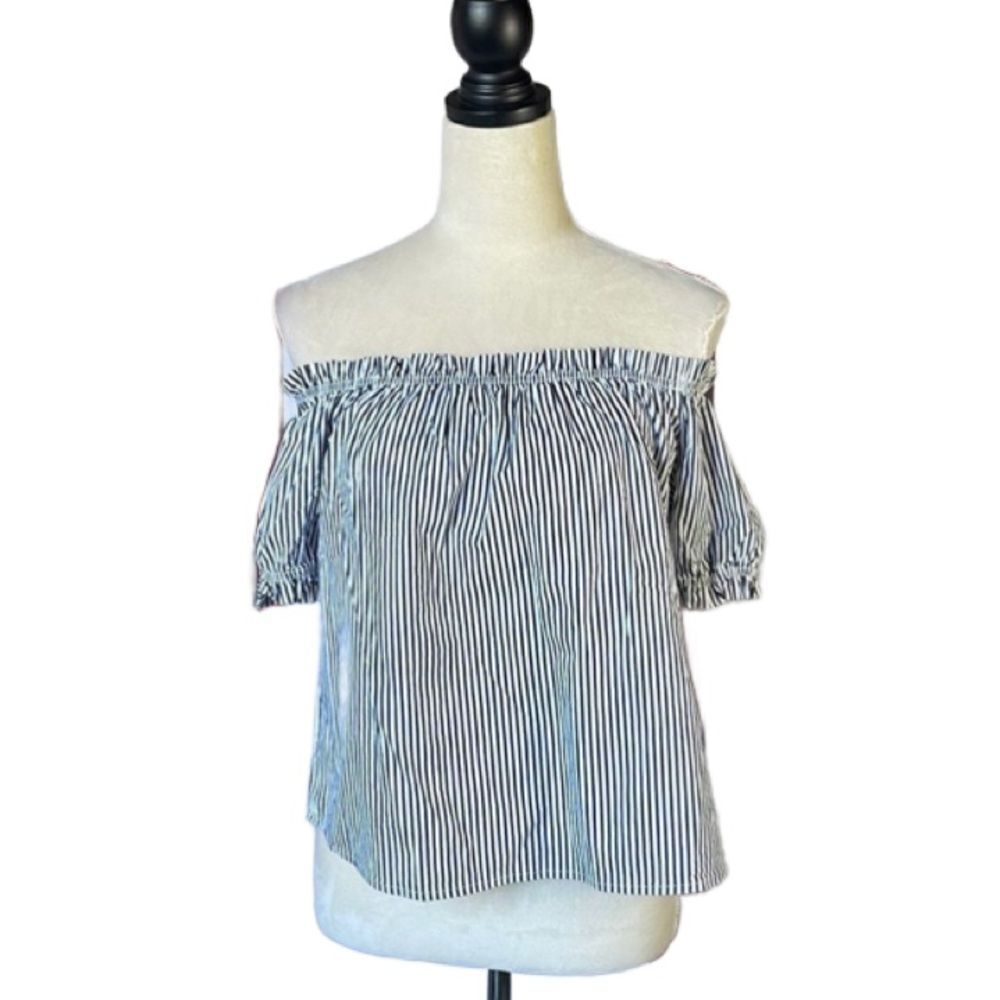 Active USA Off the Shoulder Stripes Short Sleeve Top (Size: Medium)
